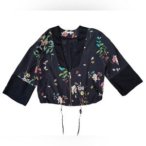 Willow & Clay Black Floral Zip Front Jacket | Size XS